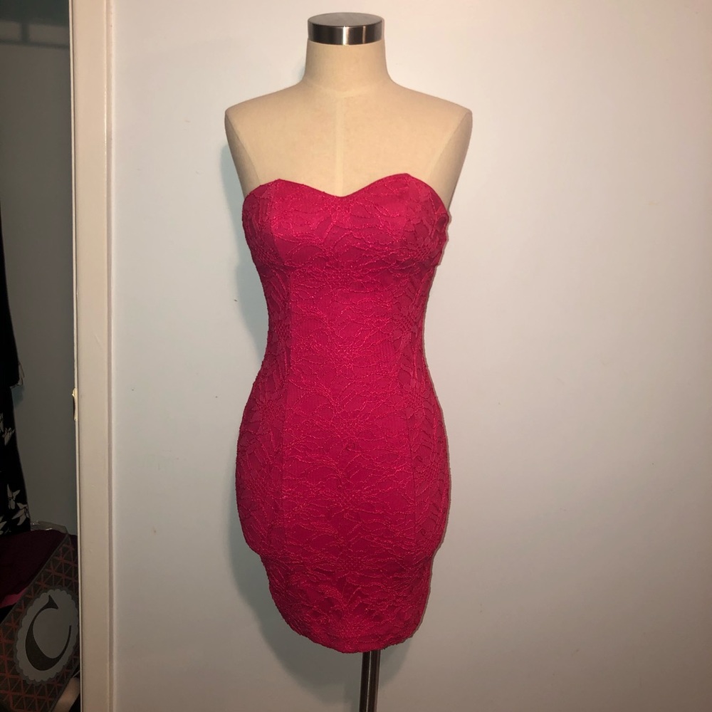 Fuchsia floral embroidered mini dress